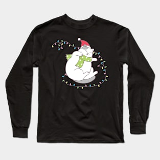 Sleeping Christmas Lights Cat Long Sleeve T-Shirt